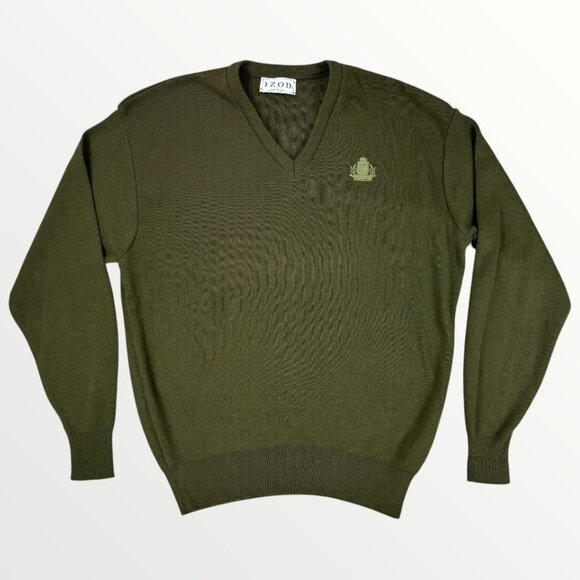Vintage IZOD Mens V-Neck Sweater Green Long Sleeve Pullover Made in USA Large - Picture 1 of 6